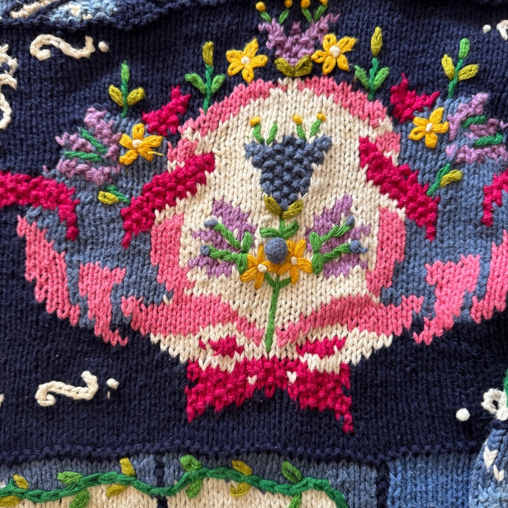 Vintage Jennifer Reed Hand Knit Sweater Cottagecore Floral L - Picture 8 of 10
